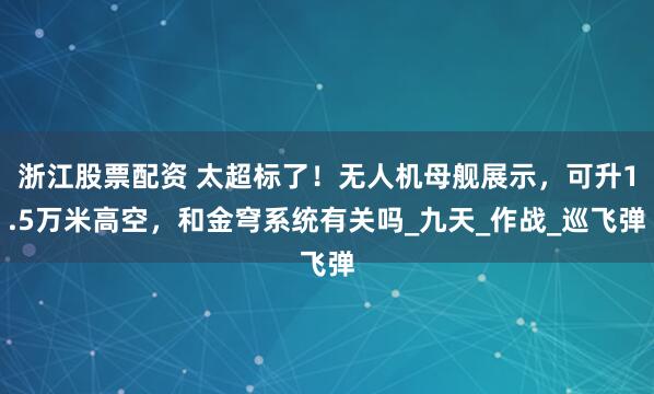 浙江股票配资 太超标了！无人机母舰展示，可升1.5万米高空，和金穹系统有关吗_九天_作战_巡飞弹