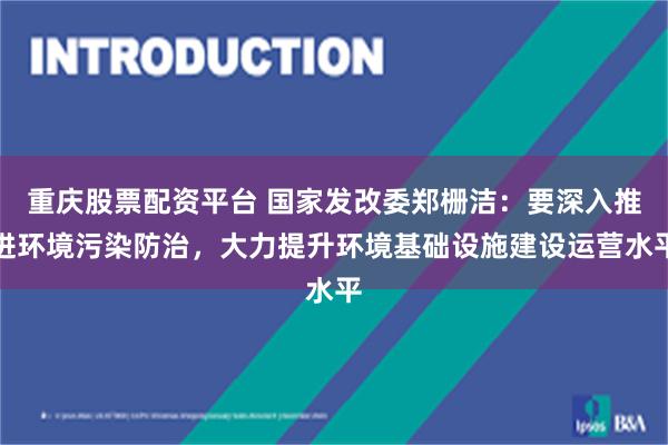 重庆股票配资平台 国家发改委郑栅洁：要深入推进环境污染防治，大力提升环境基础设施建设运营水平